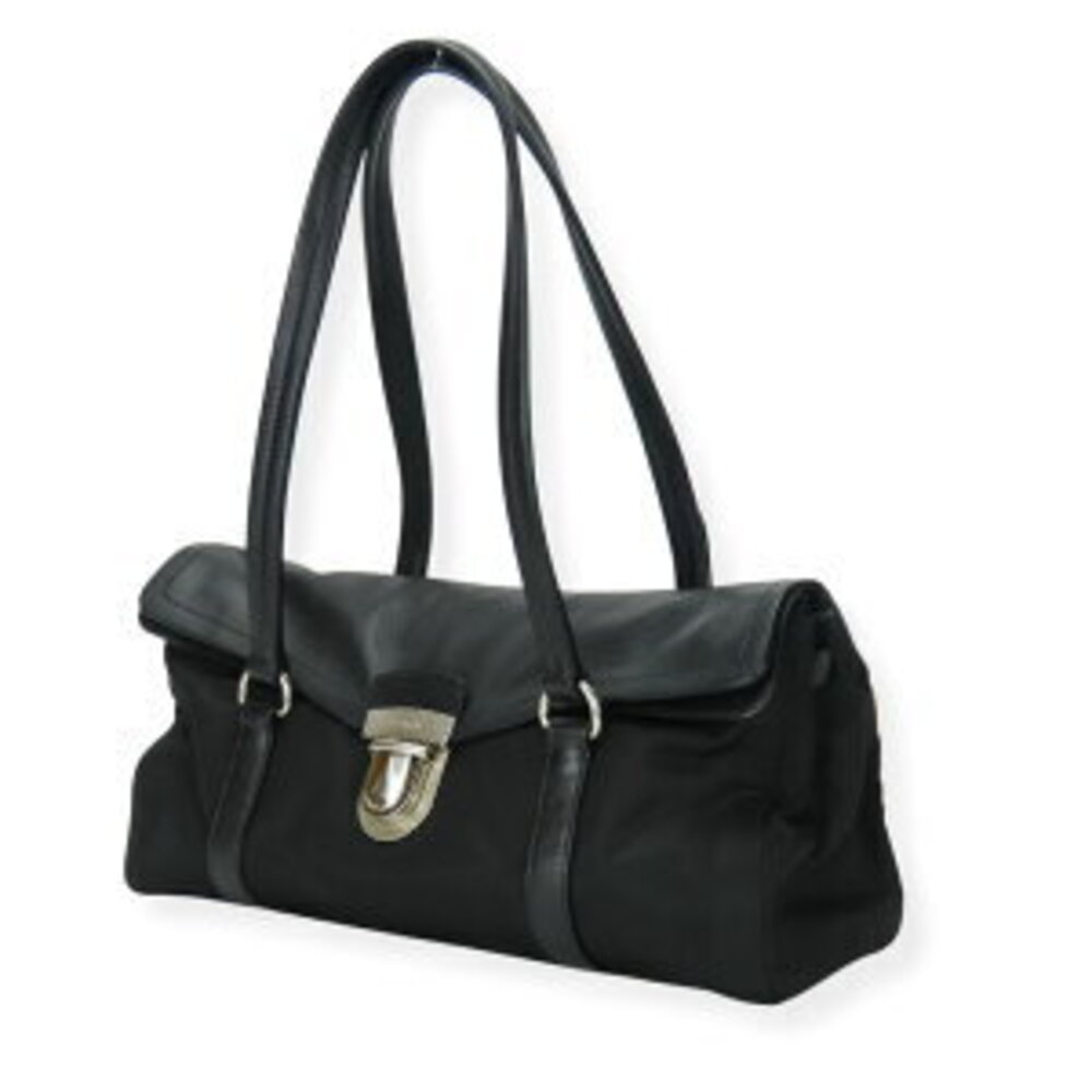 Prada handbag triangular plate nylon leather blac… - image 2